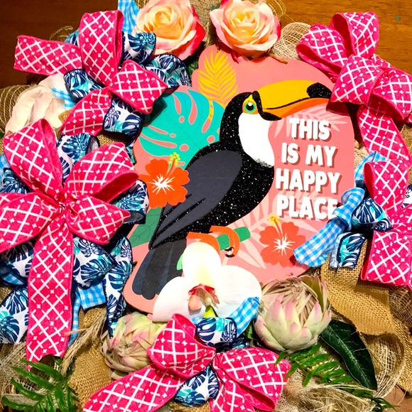 Toucan Sam Tropical Wreath Beautiful Custom 18”Wreath Handmade Final Sale NEW